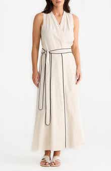 Brave+True Ari Tie Waist Sleeveless Linen Blend Maxi Dress
