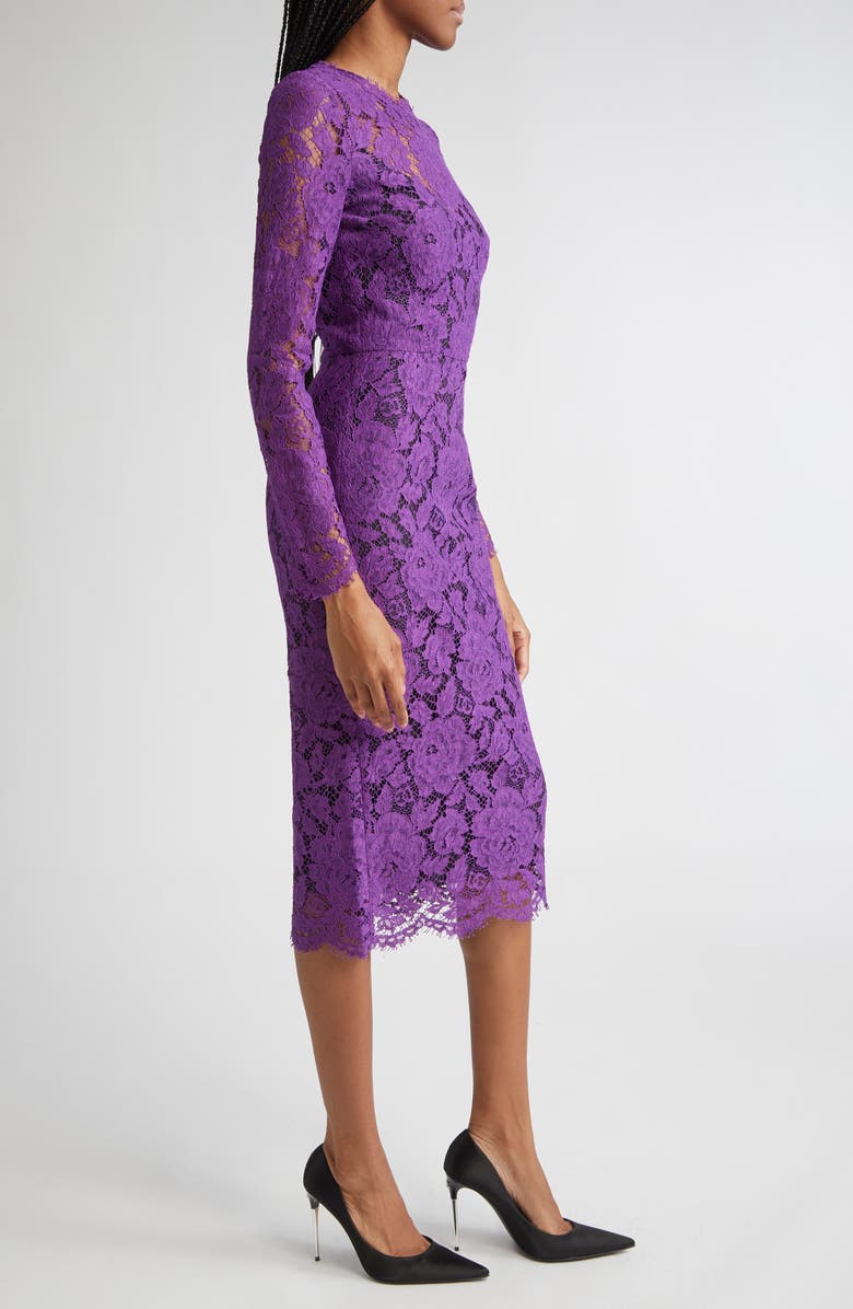 Dolce&Gabbana Long Sleeve Cordonetto Lace Sheath Dress, Alternate, color, F0571 Viola