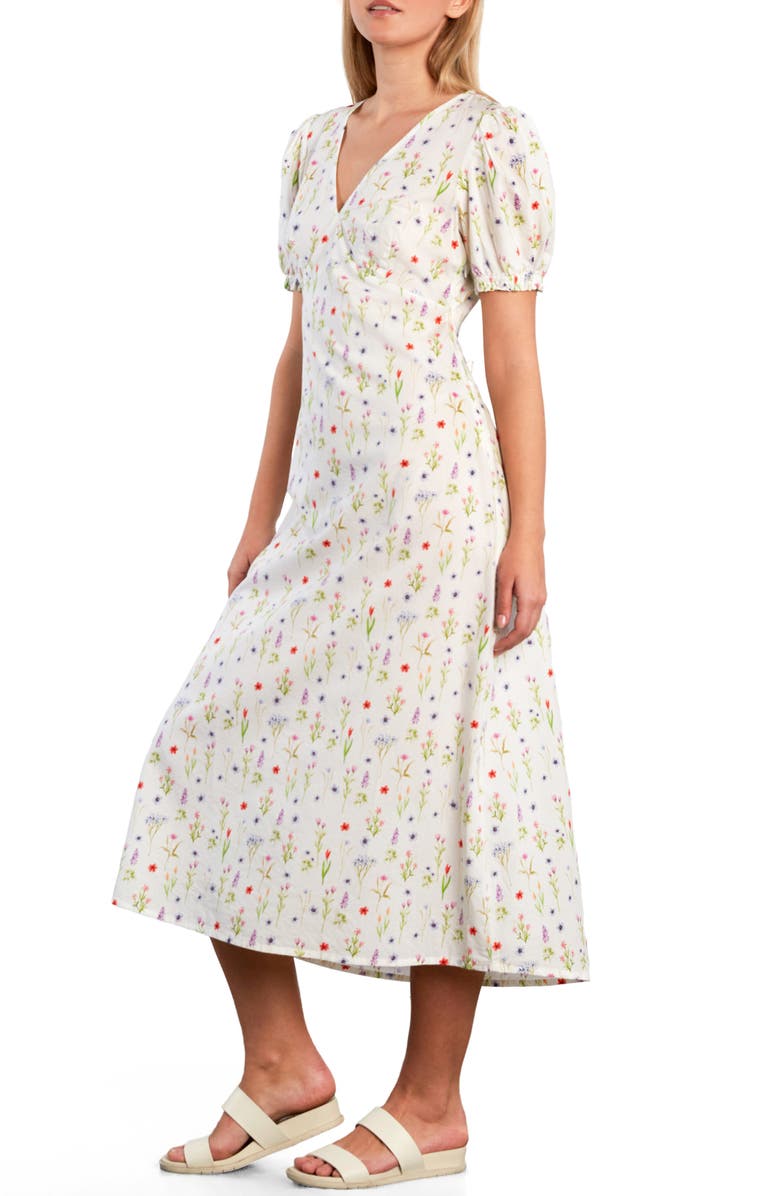 Billy T Sunbeam Print Puff Sleeve Midi Dress, Alternate, color, Meadow Spritz