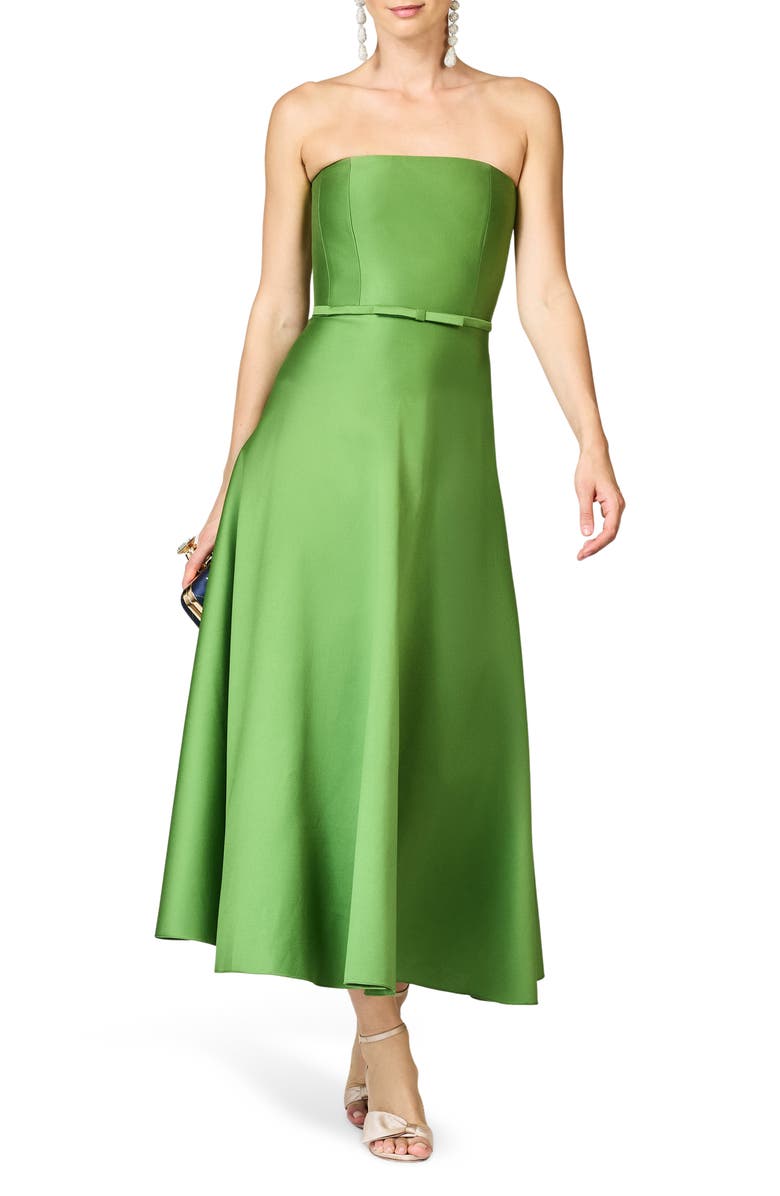 Sachin & Babi Darian Strapless Satin A-Line Gown, Main, color, Green Garnet