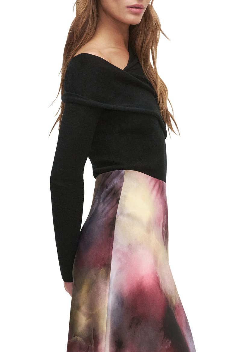 Charmed One-Shoulder Merino Wool Top, Alternate, color, BLACK