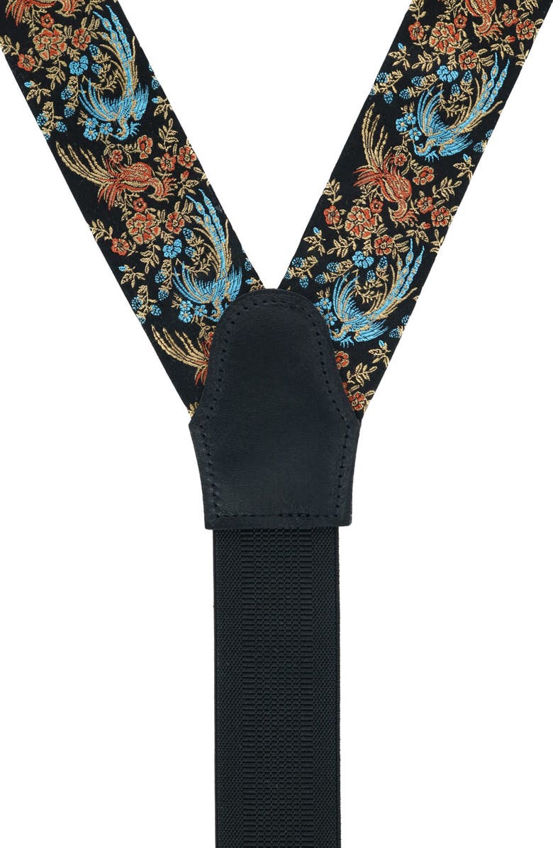 Trafalgar Birds of Paradise Floral Silk Suspenders, Alternate, color, Black