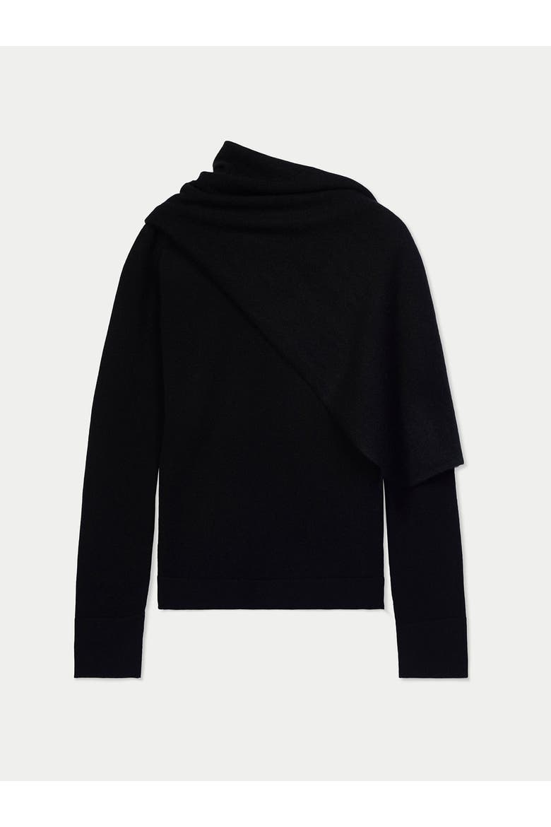 Cashmere Sweater with Draped Scarf, Alternate, color, black
