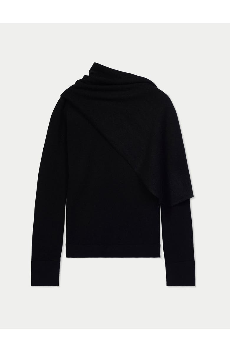 Gobi Cashmere Cashmere Sweater with Draped Scarf, Alternate, color, Black