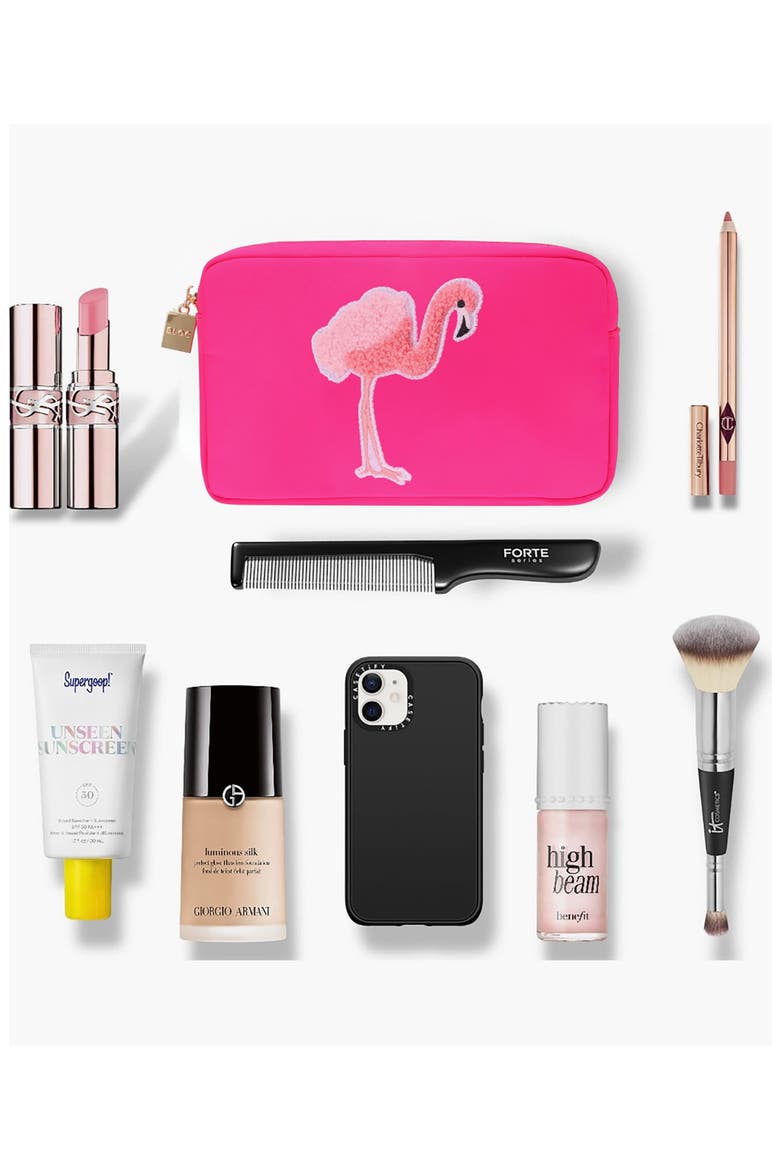 Medium Flamingo Cosmetic Bag, Alternate, color, HOT PINK