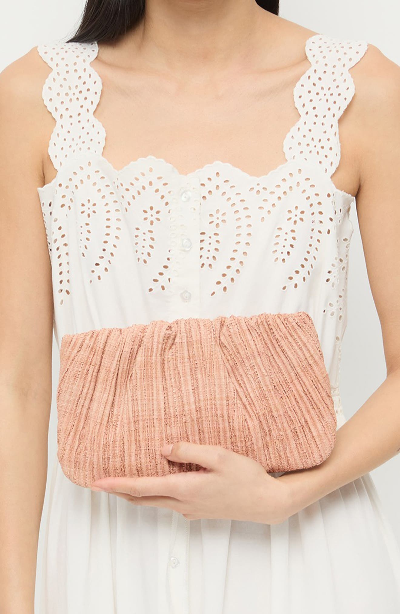Loeffler Randall Brit Pleated Raffia Clutch, Alternate, color, Blush