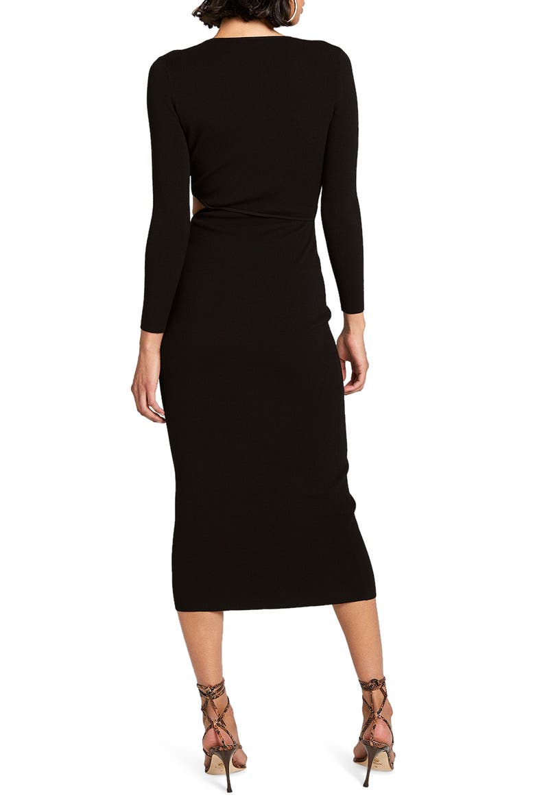 Lorelei Long Sleeve Cutout Knit Midi Dress, Alternate, color, BLACK