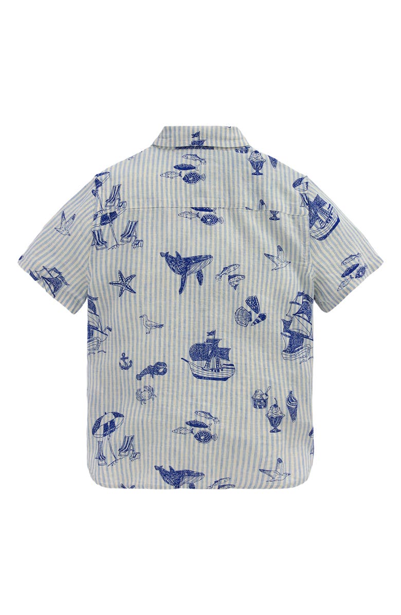 Mini Boden Kids' Linen & Cotton Short Sleeve Button-Down Shirt, Alternate, color, Beach Front