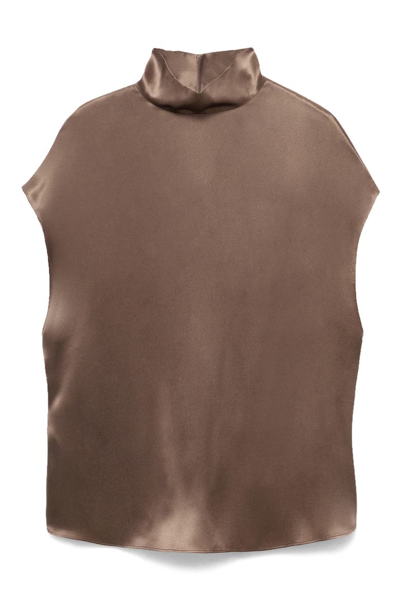 Selection Mock Neck Silk Satin Top, Alternate, color, MEDIUM BROWN