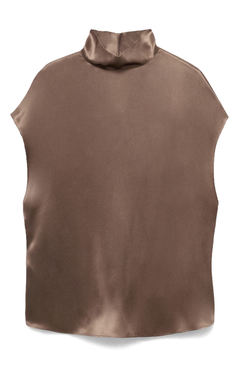 MANGO Selection Mock Neck Silk Satin Top, Alternate, color, Medium Brown