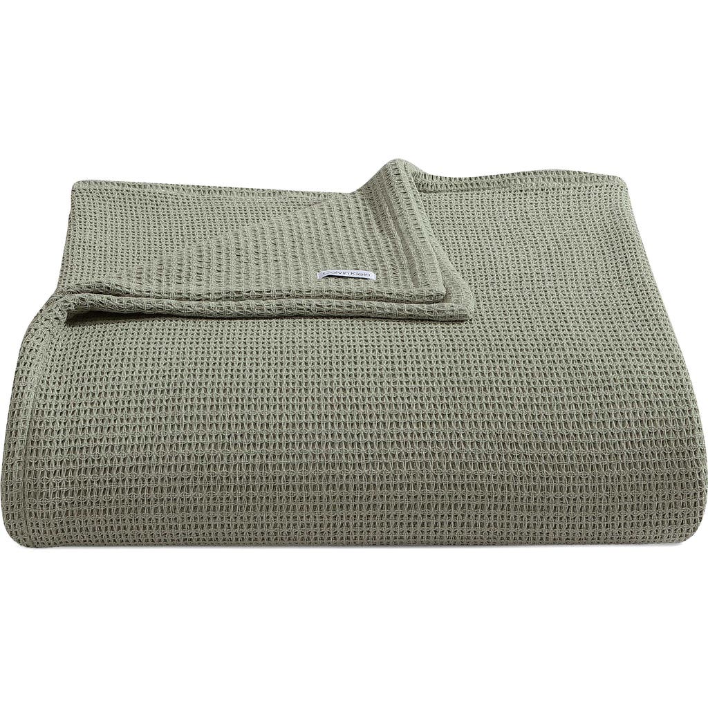 Calvin Klein Home Honeycomb Cotton Blanket In Medium Green
