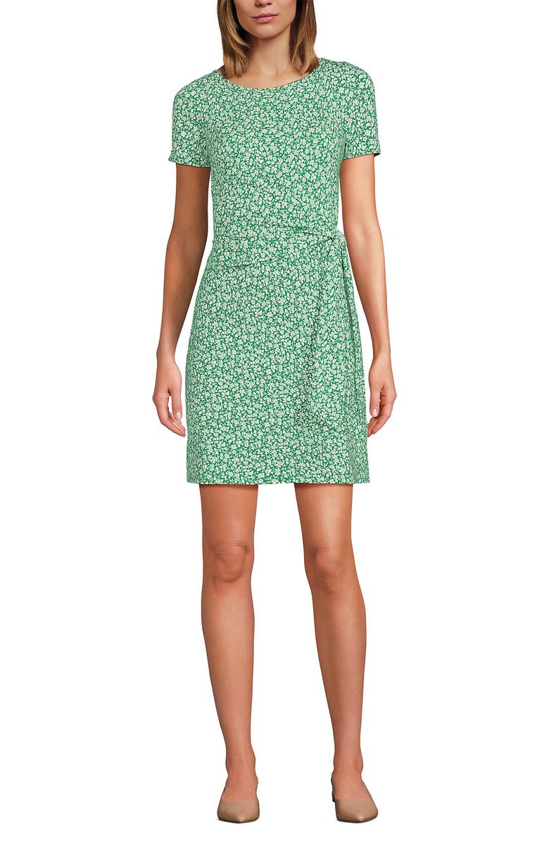 Lands' End Short Sleeve Cotton Modal Wrap Mini Dress, Main, color, Vibrant Clover Blossoms