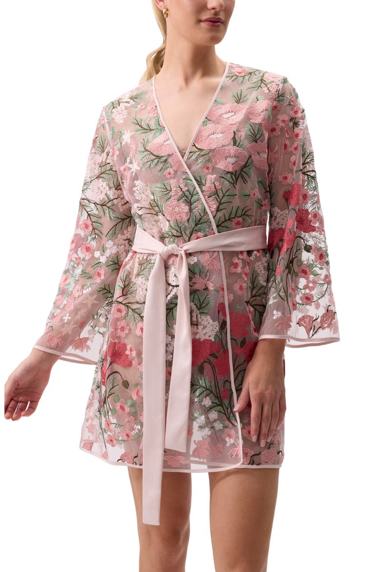 Bouquet Embroidered Tie Waist Cover-Up Robe, Alternate, color, BOUQUET