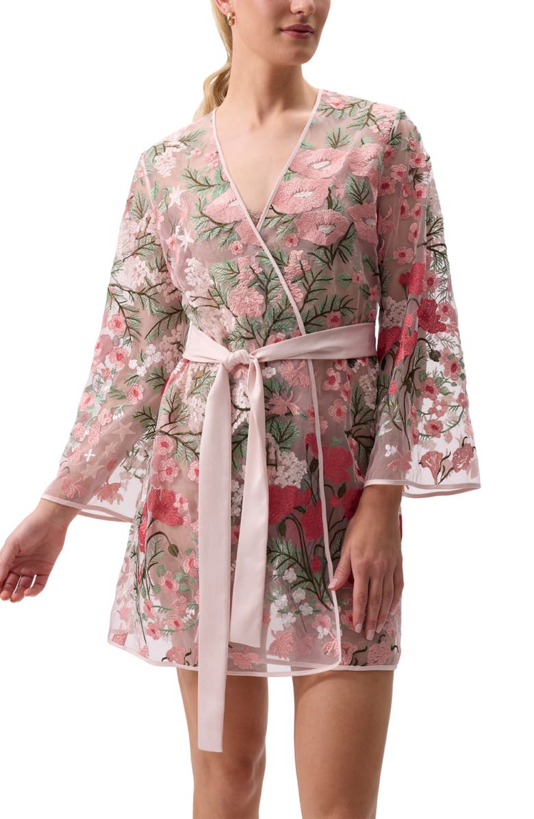Rya Collection Bouquet Embroidered Tie Waist Cover-Up Robe, Alternate, color, Bouquet