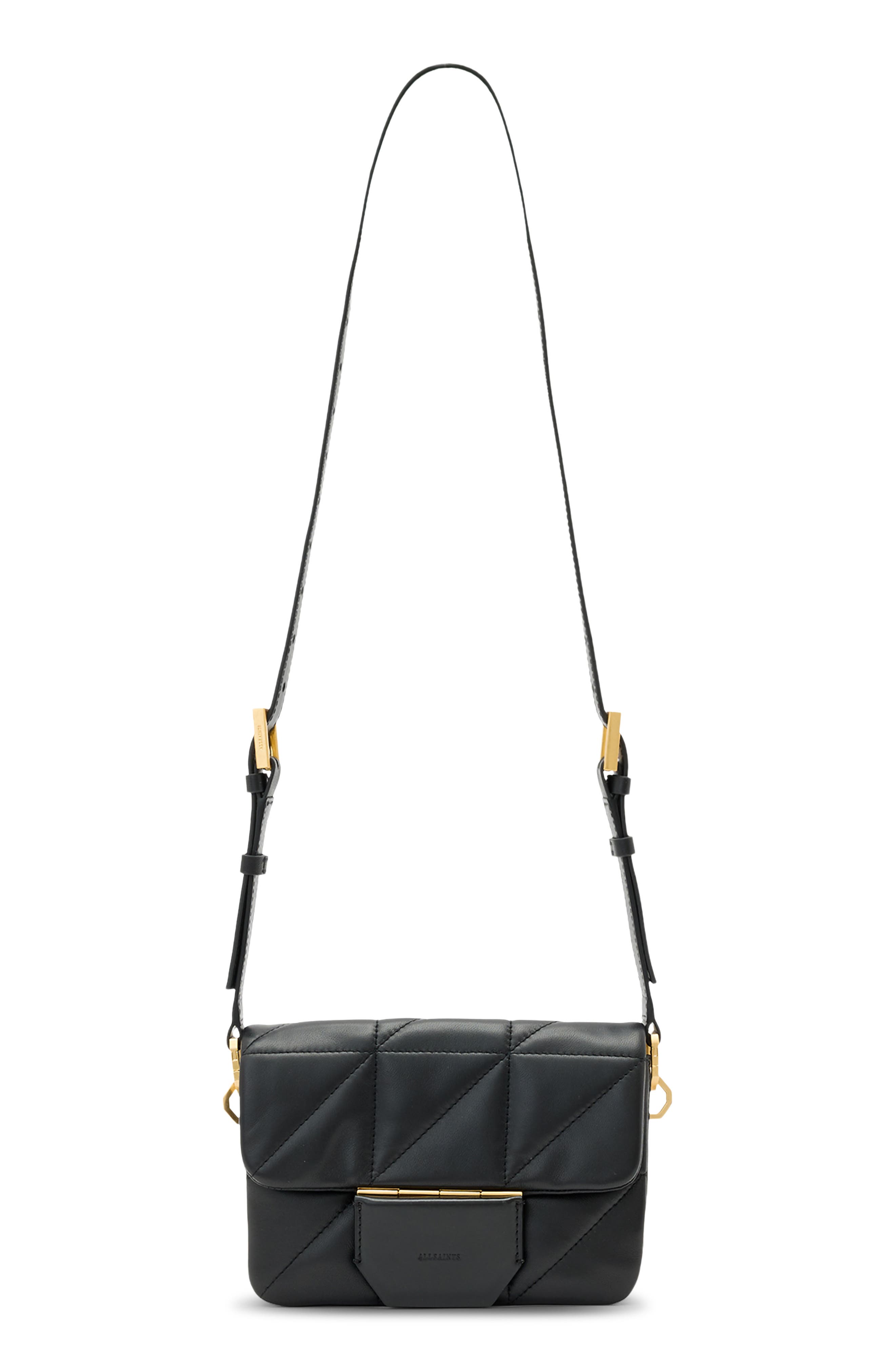 AllSaints Jupiter Quilted Leather Crossbody Bag, Main, color, Black