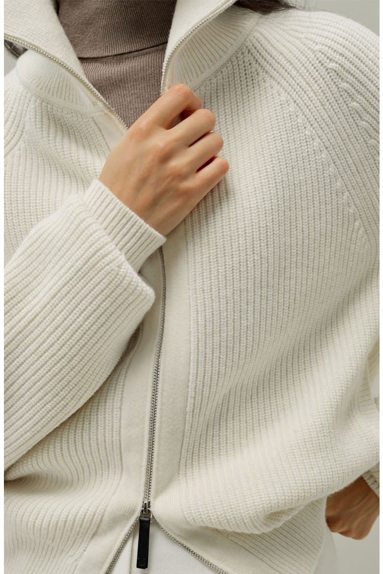 Women's Ribbed-knit Turtleneck Zip Cardigan, Alternate, color, White