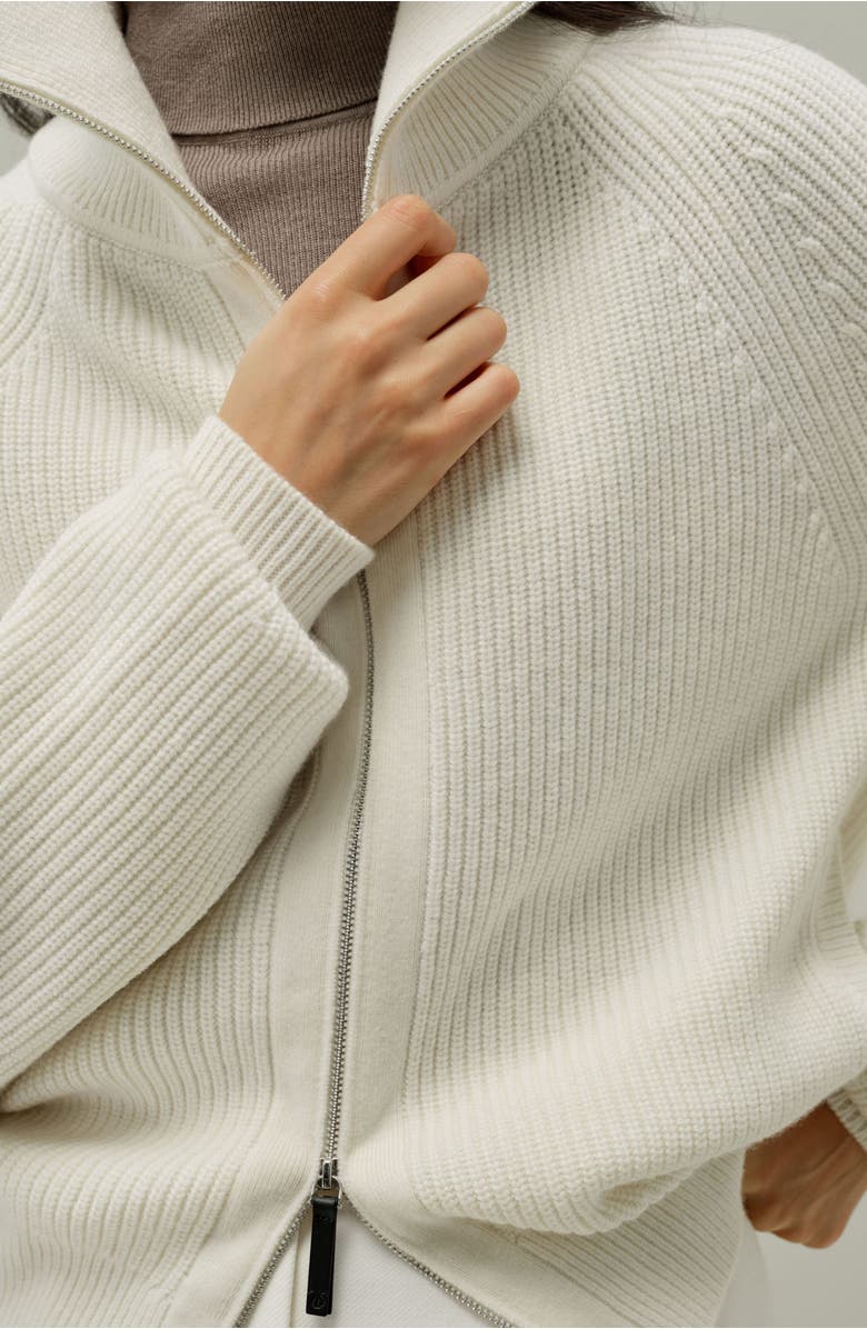 Lilysilk Ribbed-knit Turtleneck Zip Cardigan, Alternate, color, White