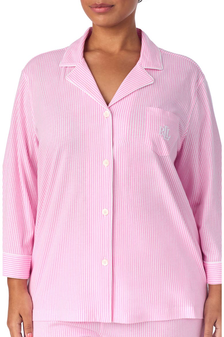 Knit Crop Pajamas, Alternate, color, LAGOON PINK/ WHITE STRIPE