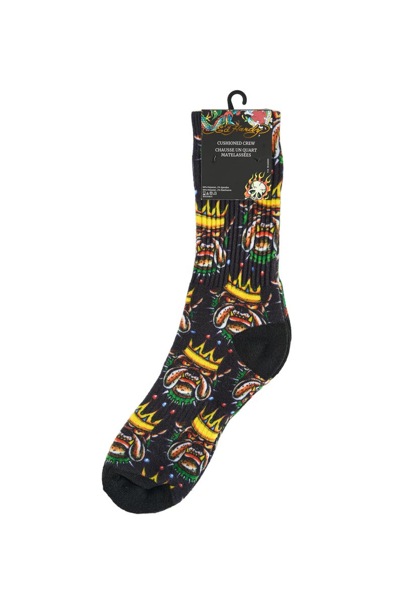Ed Hardy Bulldog 360 Print Full Cushion Crew Sock 2-Pack, Alternate, color, Green