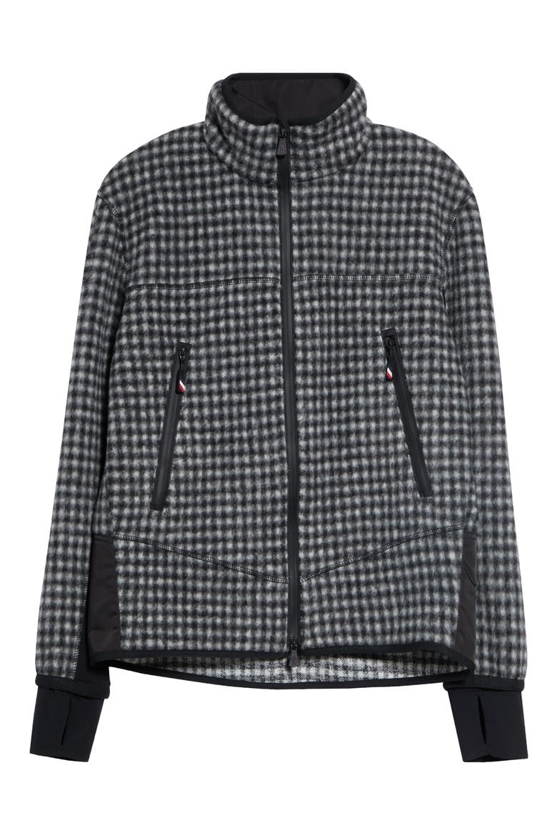 Check Fleece Zip Cardigan, Main, color, GREY