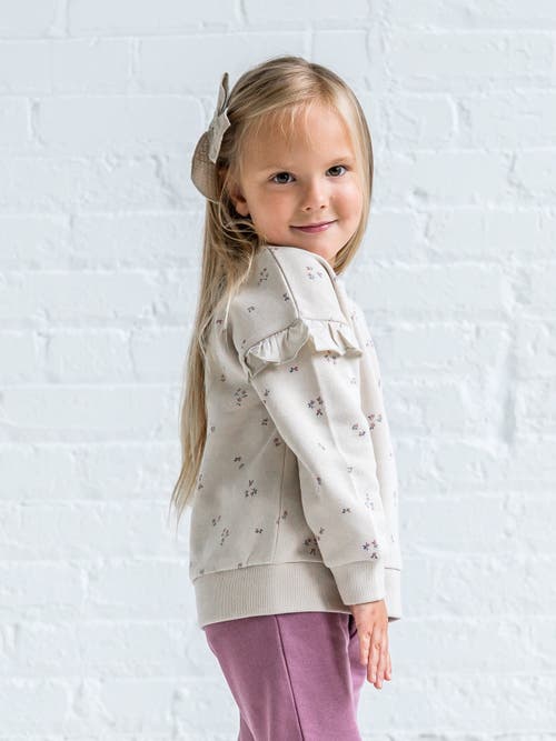Kendi Abbey Fleece Ruffle Sleeve Pullover Sweatshirt In Neutral
