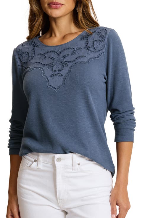 Schiffli Embroidered Waffle Stitch Top