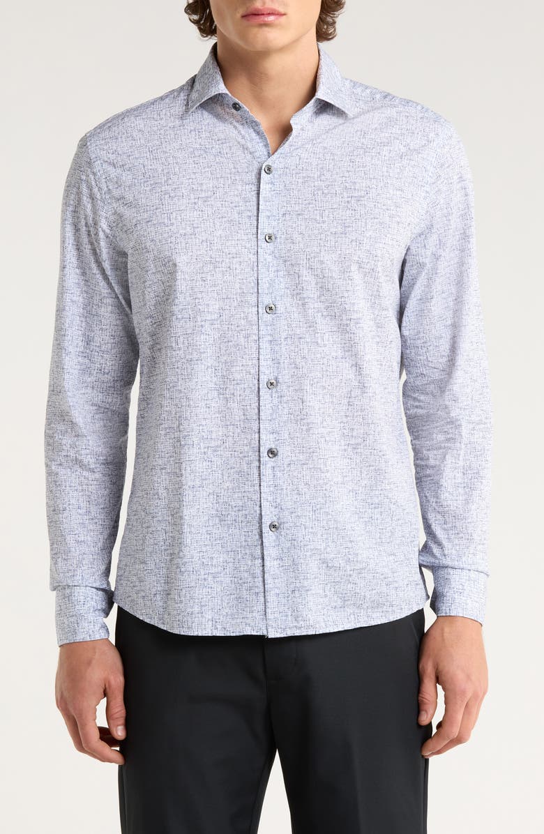 Robert Barakett Cornelius Geo Print Cotton Button-Up Shirt, Main, color, Grey