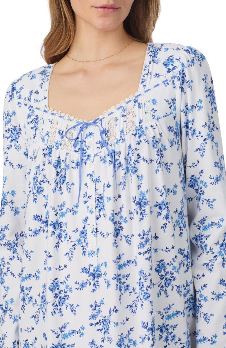 Eileen West Long Sleeve Cotton Nightgown, Alternate, color, White/ Navy