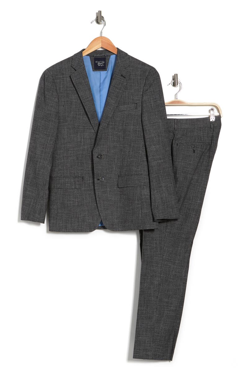 Original Penguin Charcoal Textured Slim Fit Plaid Suit, Alternate, color,