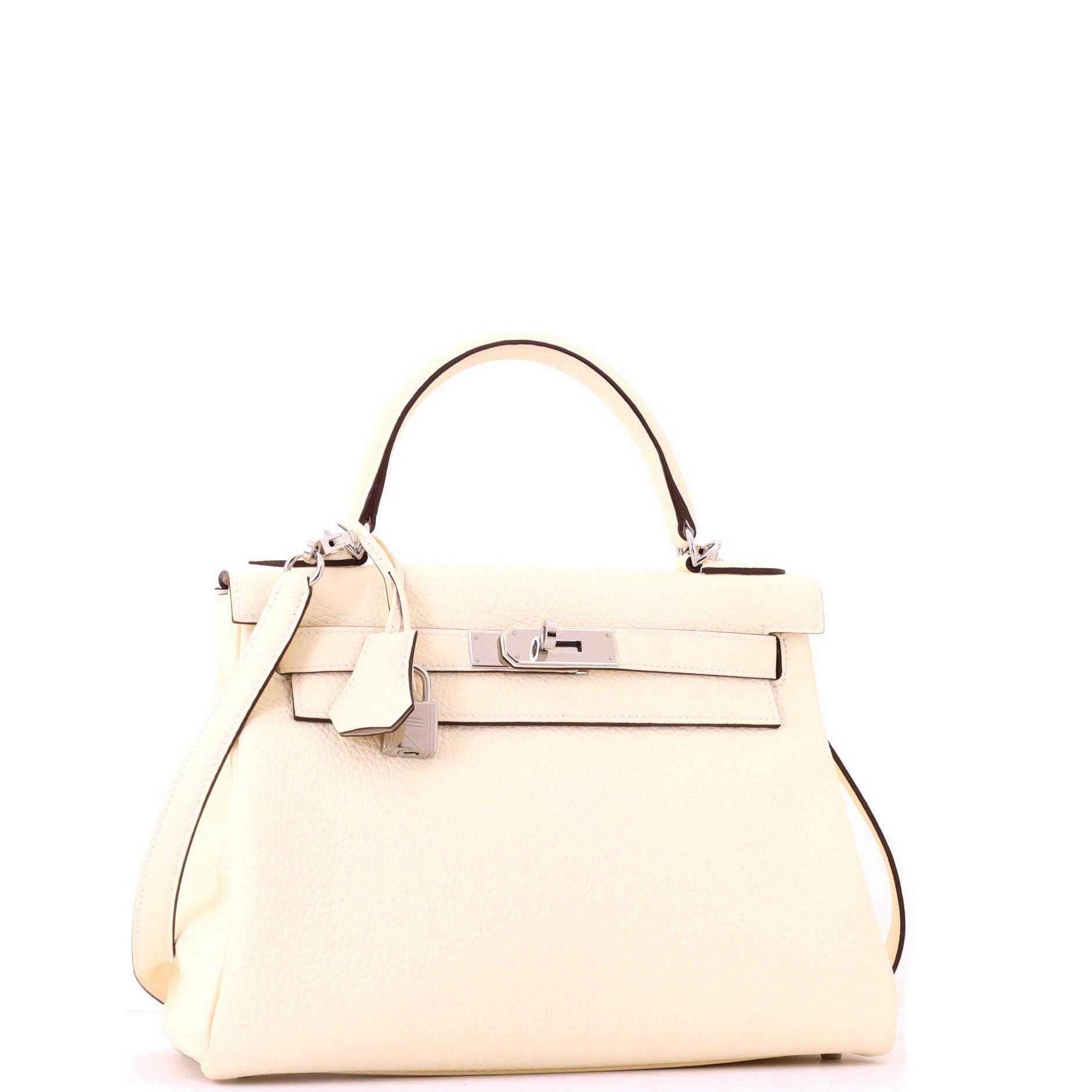 Pre-Owned Hermes Kelly Handbag Light Clemence with Palladium Hardware 28, Alternate, color, Nata