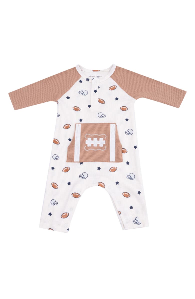 Angel Dear Footballs & Stars Raglan Sleeve Romper, Main, color, White