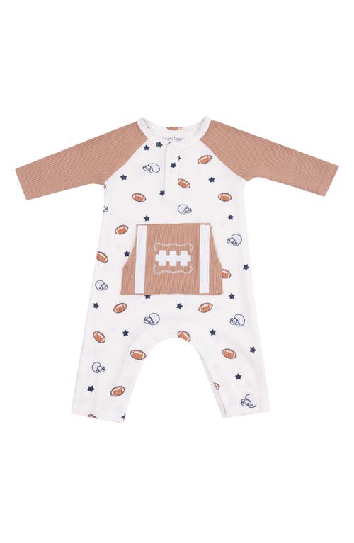 Angel Dear Babies'  Footballs & Stars Raglan Sleeve Romper In White
