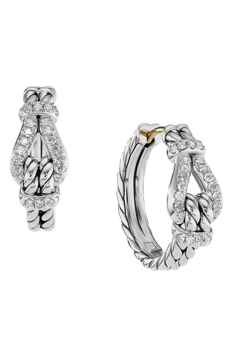 David Yurman Thoroughbred Loop Hoop Earrings with Pavé Diamonds, Main, color, 