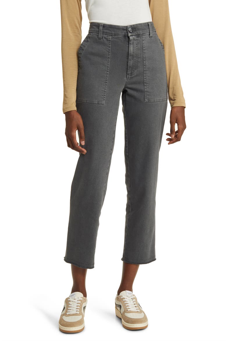 Frayed Ankle Straight Leg Utility Pants, Main, color, WASHED BLACK
