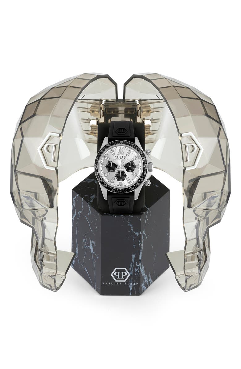 PHILIPP PLEIN Nobile Racing Silicone Strap Chronograph Watch, 43mm, Alternate, color, Stainless Steel