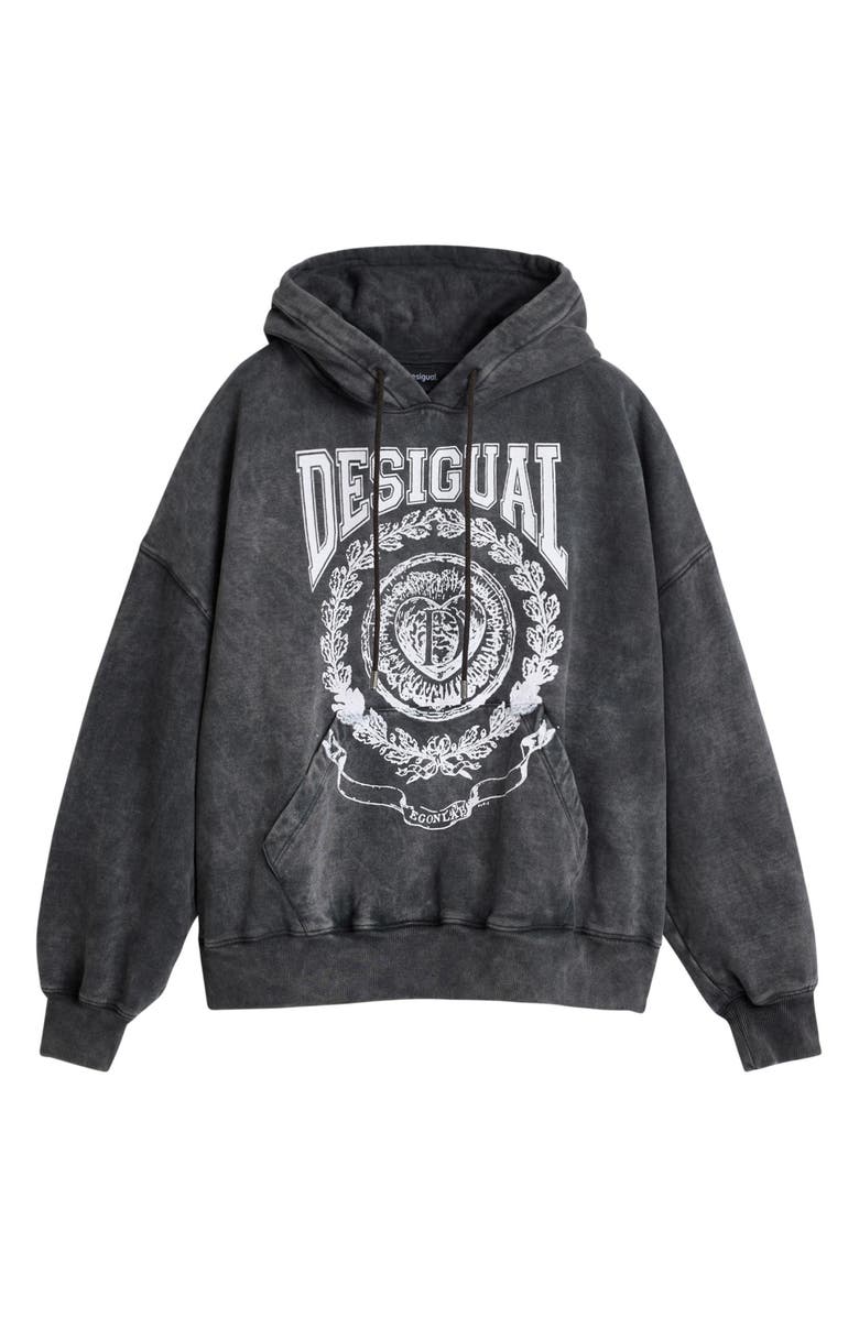 Desigual Tie Dye Cotton Graphic Hoodie, Alternate, color, Black