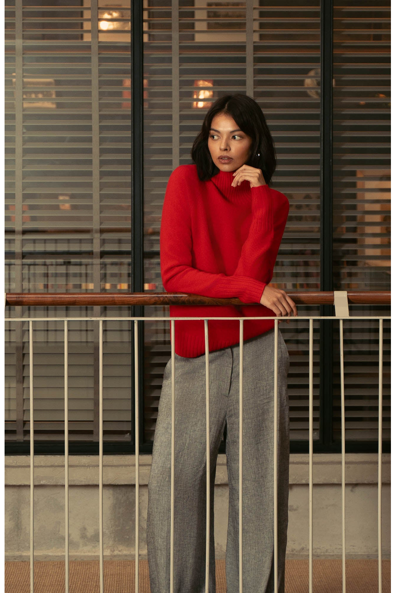 Emma Cashmere Relaxed Turtleneck Sweater, Alternate, color, Chili Oil