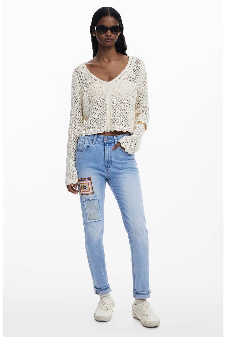 Open Stitch V-Neck Sweater, Alternate, color, IVORY