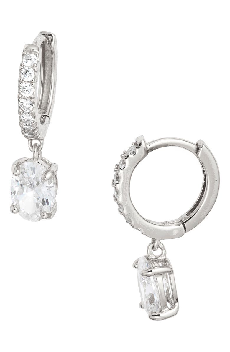 Nordstrom Cubic Zirconia Huggie Drop Earrings, Main, color, Platinum Plated