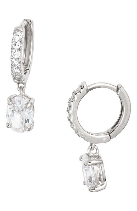 Cubic Zirconia Huggie Drop Earrings