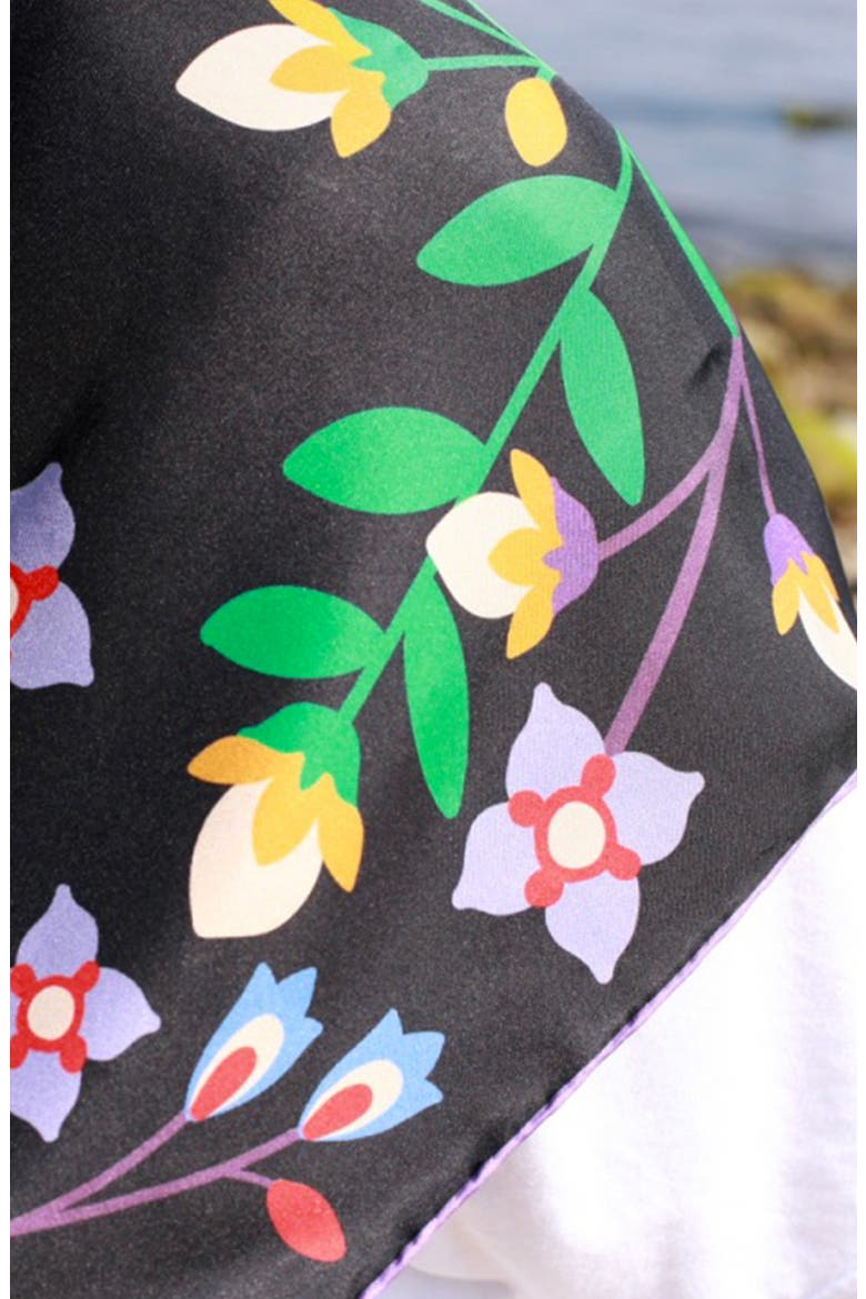 Double Sided Silk Scarf Of Night Garden, Alternate, color, Black