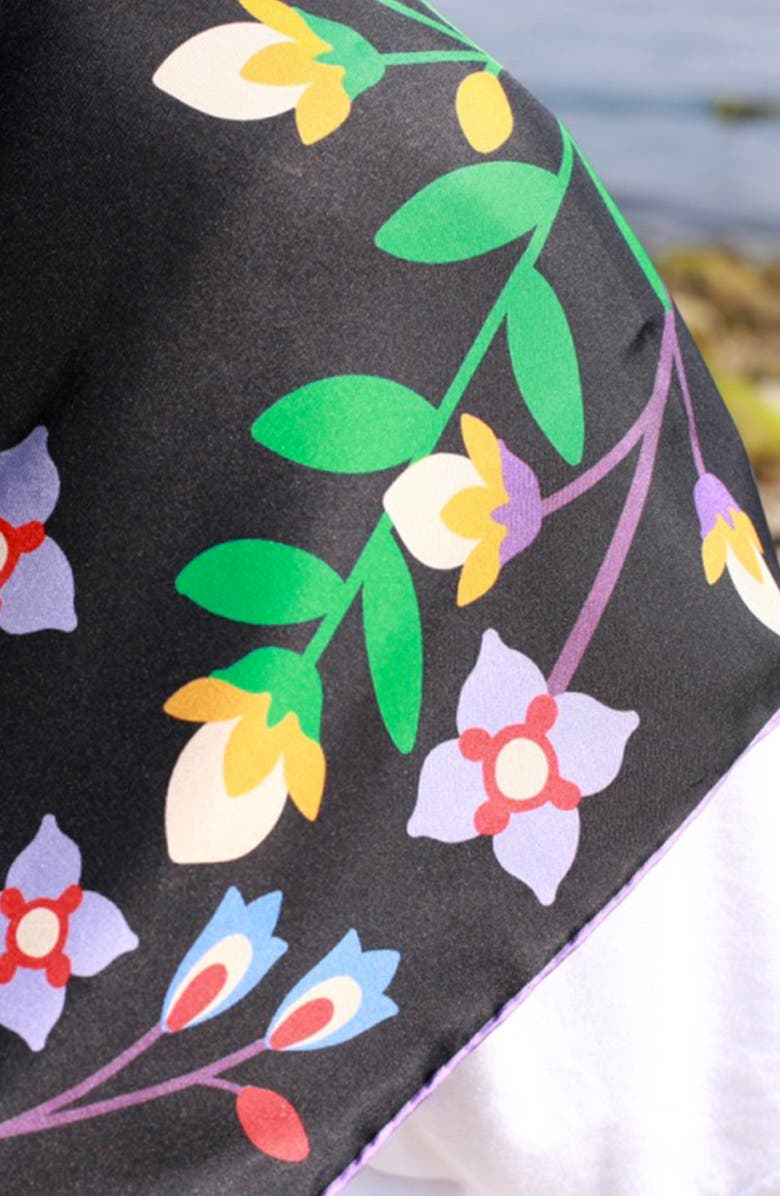 Jessie Zhao New York Double Sided Silk Scarf Of Night Garden, Alternate, color, Black