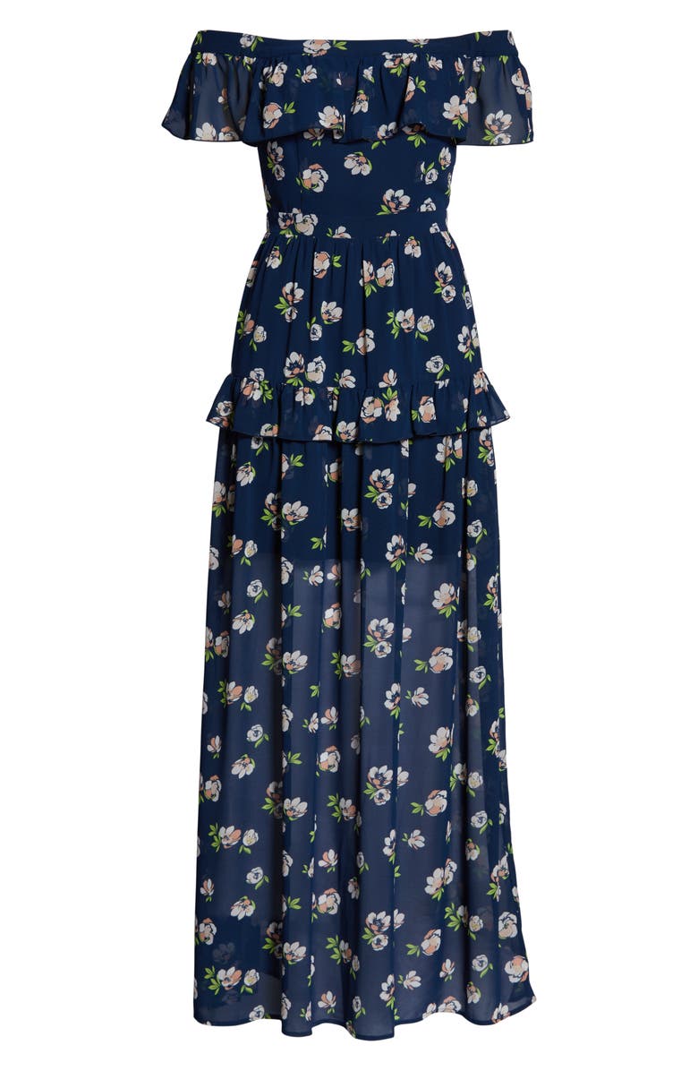 Charles Henry Off the Shoulder Ruffle Maxi Dress, Alternate, color, 