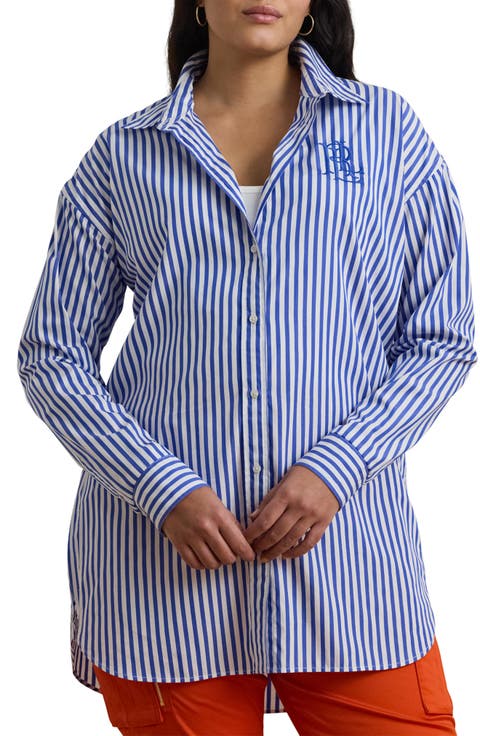 Stripe Cotton Button-Up Shirt (Plus)