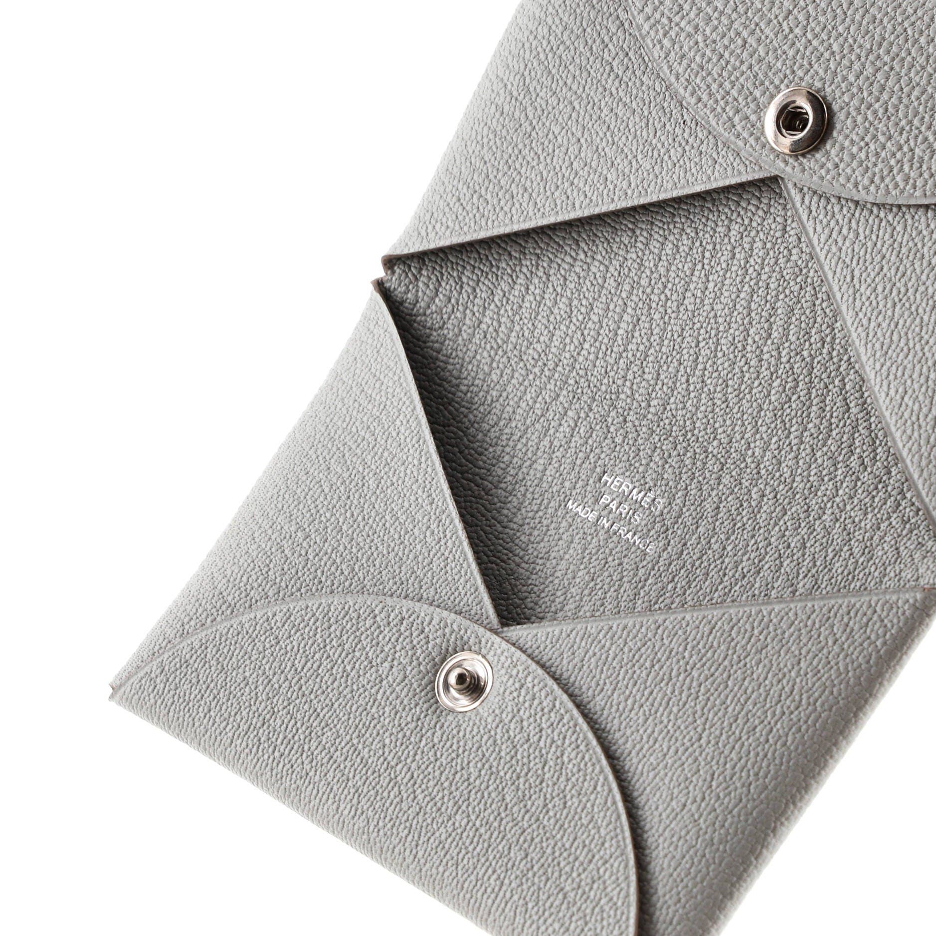 Pre-Owned Hermes Calvi Duo Card Holder Chevre Mysore, Alternate, color, Gris Perle