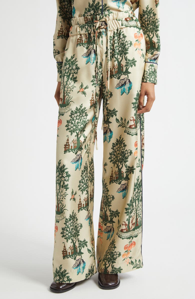 MONSE Double Waistband Silk Satin Pajama Pants, Main, color, Beige Multi