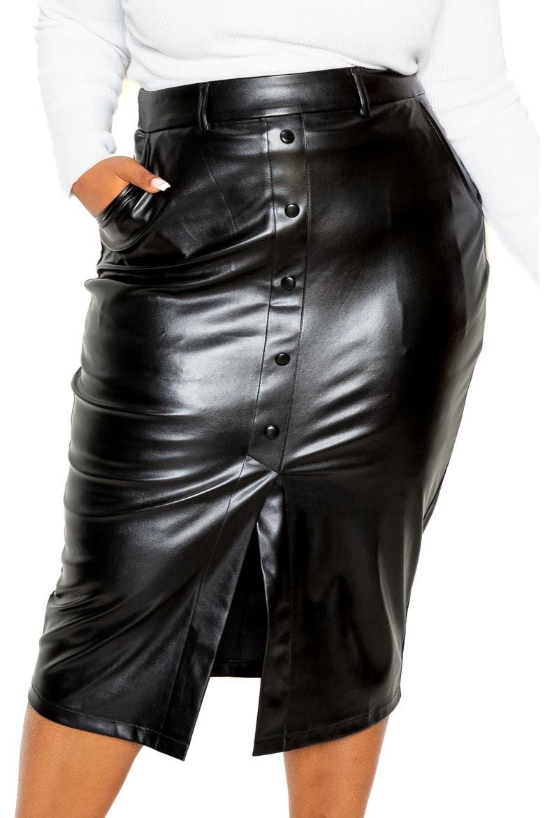 Faux Leather Midi Pencil Skirt, Alternate, color, BLACK