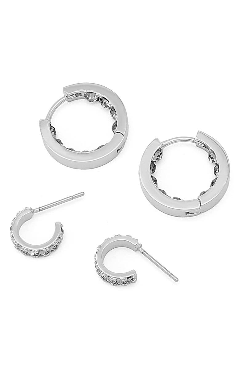 AllSaints 2 Pairs of Huggie Hoop Earrings, Alternate, color, Rhodium