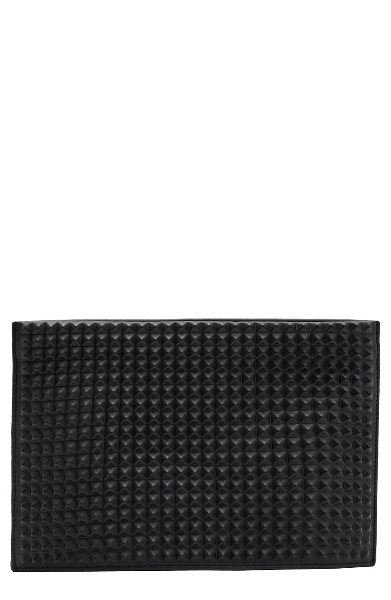 AllSaints Bettina Studded Leather Clutch, Main, color, 