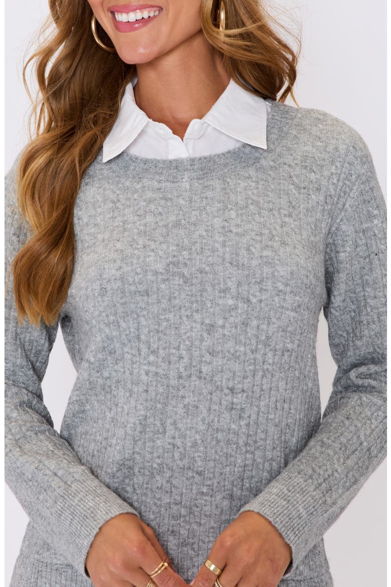 Modern Prep Layered Mixed Media Long Sleeve Minidress, Alternate, color, HEATHER GREY WHITE